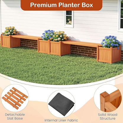 S AFSTAR Outdoor Planter Bench, Wooden Planter Box with Bench, Raised Plant Container Garden Boxes for Outdoor, Patio, Yard, Deck & Balcony