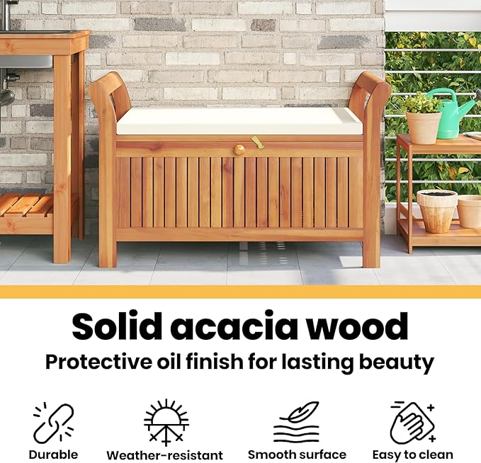 vidaXL Garden Storage Bench Cream White, Natural Wood