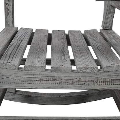 Patio Wooden Rocking Chair, High Back Wood Rocker Accent Chairs, Durable Porch Rocker Chair with Wide Seat, Patio Rockers for Outdoor & Indoor, Garden, Porch (Grey)