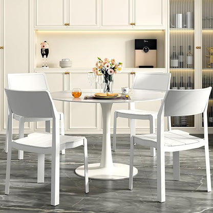VECELO 4 Pack Stackable Dining Chairs, Plastic Patio Chairs for Indoor Outdoor Use in Kitchen, Poolside, No Assembly, Modern White