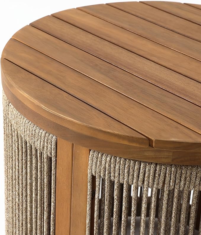 LuxenHome Outdoor Coffee Table, 17'' Tall Rope Modern Acacia Wood Outdoor Side Table for Patio - Photo 3