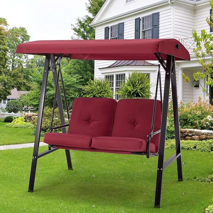 AECOJOY Outdoor Patio Swing Chair for Adults, 2-Seat Porch Swings with Adjustable Canopy - Photo 7
