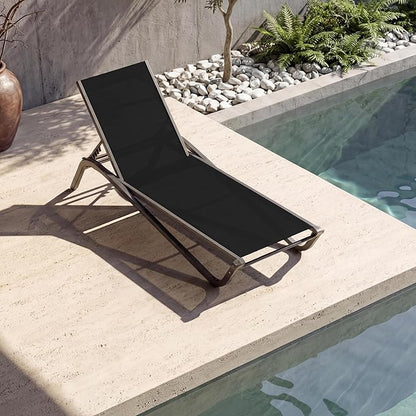 Lounge Chair Outdoor, Aluminum Chaise Lounge Outdoor, Lightweight Lounge Chairs for Outside with 5 Adjustable Backrest, Pool Lounger for Poolside, Beach, Balcony, Deck (Black)