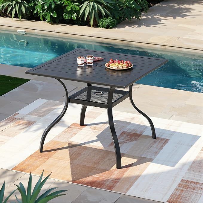 Incbruce Patio Dining Table, 37" x 37" Square Table Metal Steel Slat Table with 1.57" Umbrella Hole, for Backyards - Photo 2