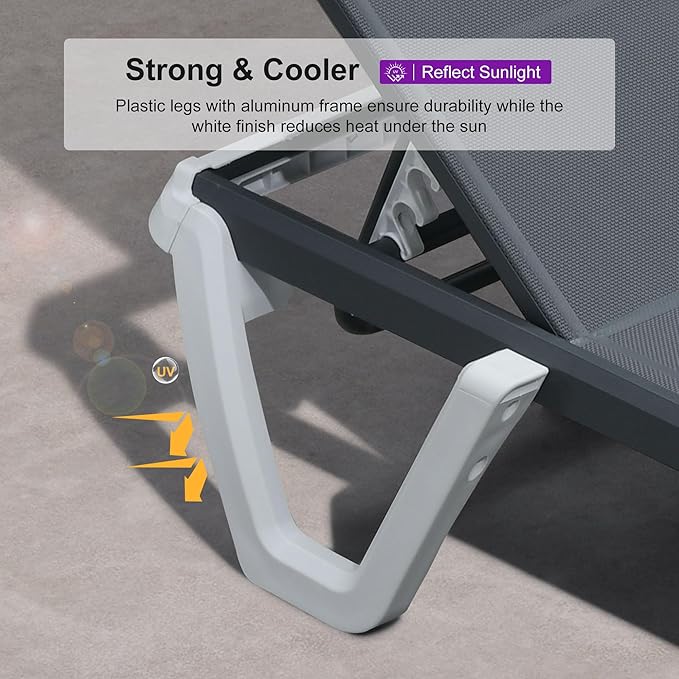 PURPLE LEAF Outdoor Chaise Lounge Set of 4 Plastic Pool Lounge Chair with Aluminum Frame Stackable Patio Tanning Chairs for Poolside Sunbathing Beach Deck Yard, Grey