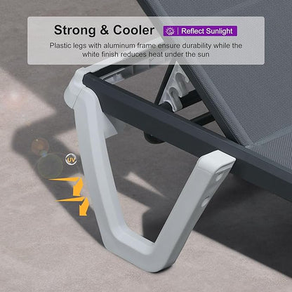 PURPLE LEAF Outdoor Chaise Lounge Set of 4 Plastic Pool Lounge Chair with Aluminum Frame Stackable Patio Tanning Chairs for Poolside Sunbathing Beach Deck Yard, Grey