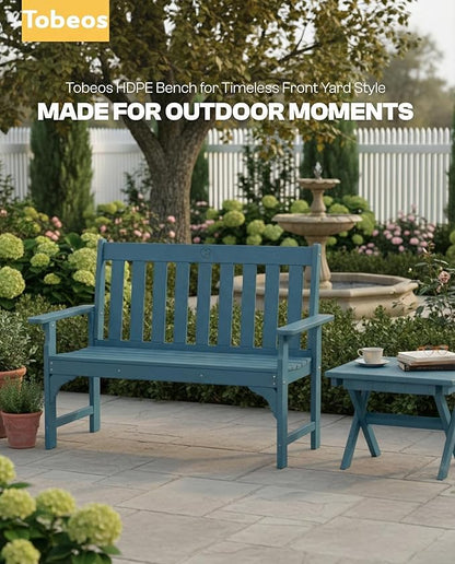 2-Person Outdoor Garden Bench, HDPE All-Weather Patio Bench with Backrest & Armrests, Heavy Duty Outdoor Seating for Porch, Backyard & Park, 660 lbs (Navy Blue, 2 Benches)