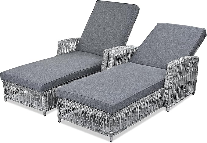 Merax Patio Chairs Set of 2, Wicker Long Reclining Chaise with Adjustable Backrest - Photo 7