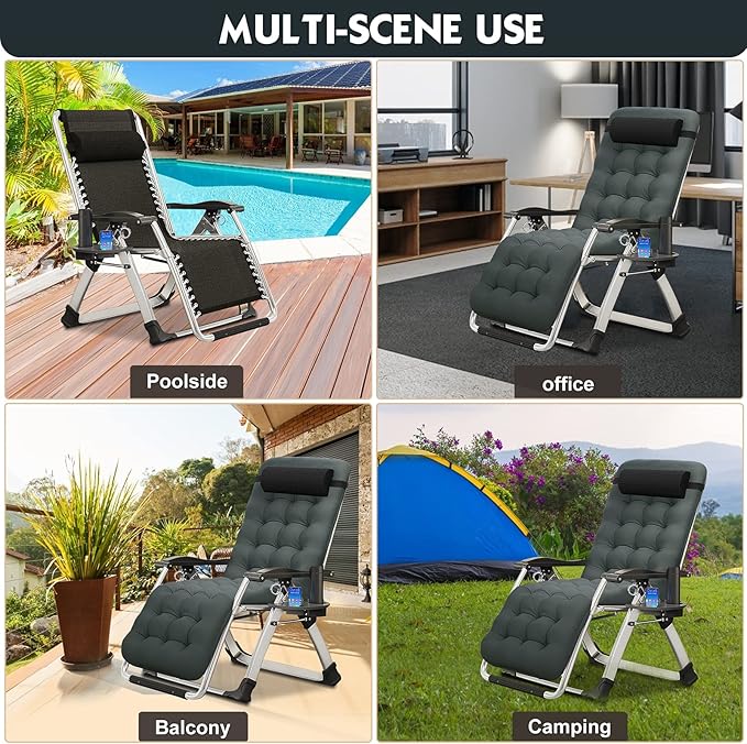 MOPHOTO Zero Gravity Chair, Outdoor Padded Lounge Chair with Side Table, Zero Gravity Recliner Chair, Outdoor Reclining Chair, Sturdy & Comfortable, Supports up to 440lbs