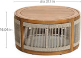 LuxenHome Outdoor Coffee Table, 31'' Acacia Wood Rope Drum Round Sides Patio Tables - Photo 2