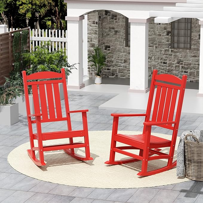 WO WESTIN OUTDOOR HDPE Laguna Classic Porch Rocking Chair (Set of 2), Red