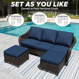 3 Pieces Patio sectional Sofa Set, Outdoor Conversation Furniture Set, 78" 3-Seat Couch with 2 Ottomans - Photo 4