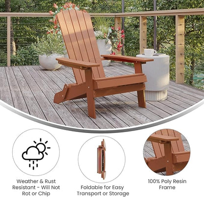 Flash Furniture Charlestown Folding Adirondack Chair - Red - Poly Resin - Indoor/Outdoor - Weather Resistant - Set of 2