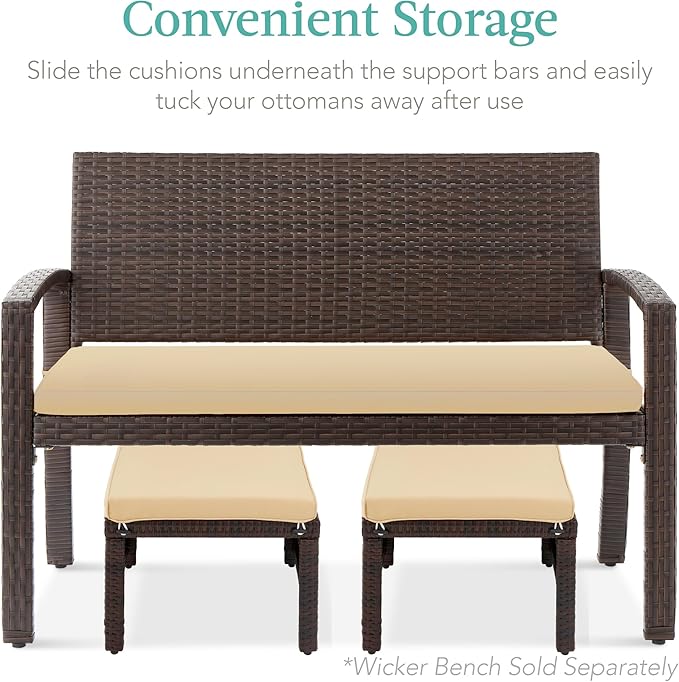 Best Choice Products Set of 2 Wicker Ottomans, Multipurpose Outdoor Furniture for Patio, Backyard, Additional Seating - Photo 5