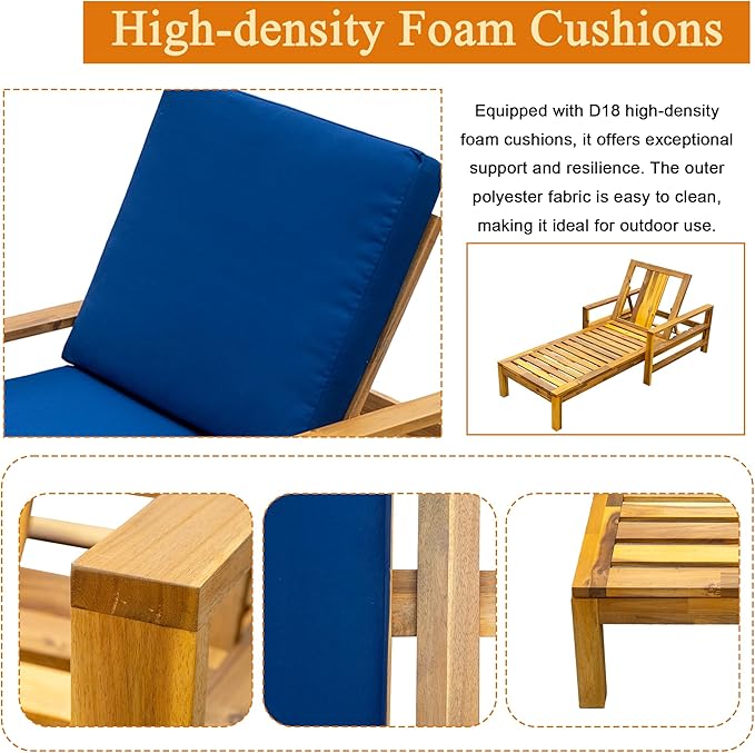 Polibi Acacia Wood Outdoor Lounge Chair with 3-Position Adjustable Backrest - Photo 4