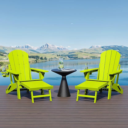 WestinTrends Malibu Folding Adjustable Adirondack Chair with Retractable Ottoman and Cup Holder (Set of 2), Lime