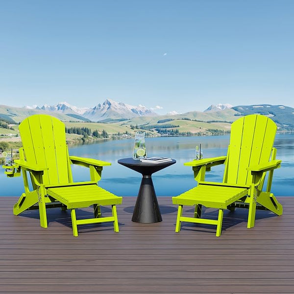 WestinTrends Malibu Folding Adjustable Adirondack Chair with Retractable Ottoman and Cup Holder (Set of 2), Lime - Photo 1