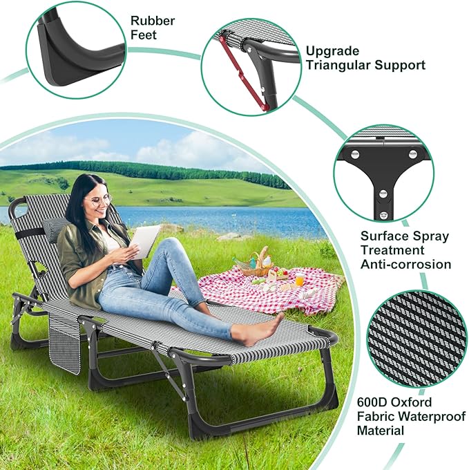 LILYPELLE Folding Outside Chaise Lounge Chair with Mattress - Photo 6
