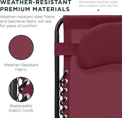 Best Choice Products Oversized Zero Gravity Chair, Folding Outdoor Patio Lounge Recliner w/Cup Holder Accessory Tray, Pillow - Burgundy