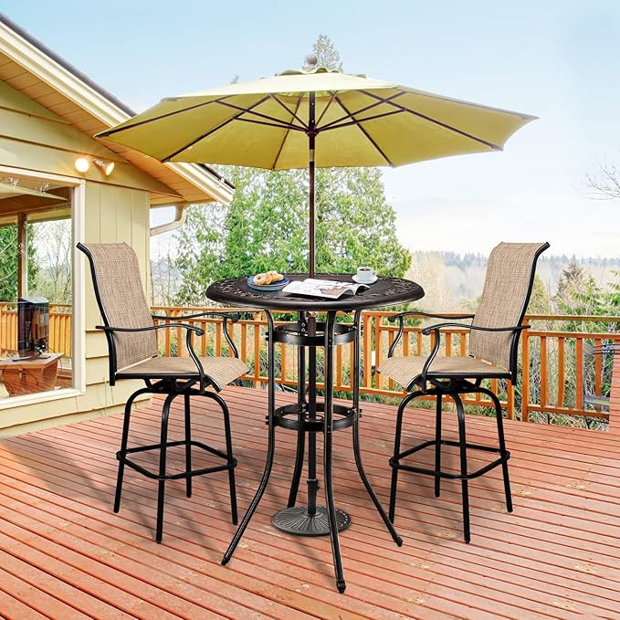VINGLI Outdoor Bar Table, Cast Aluminum Bar Height Patio Table with Umbrella Hole - Photo 2