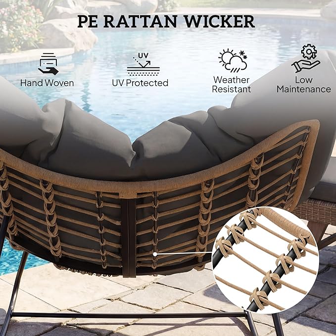 Outsunny Papasan Rocking Chair, Wicker Oversized Indoor Outdoor Rocking Chair with Cushion, PE Rattan Padded Outdoor Rocker Egg Chairs for Living Room, Garden, Patio, Balcony, Dark Gray