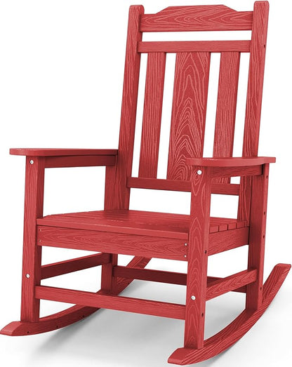 SERWALL Oversized Rocking Chair, HDPE Outdoor Rocking Chairs, Patio Rocking Chair Sets for Adults, Red
