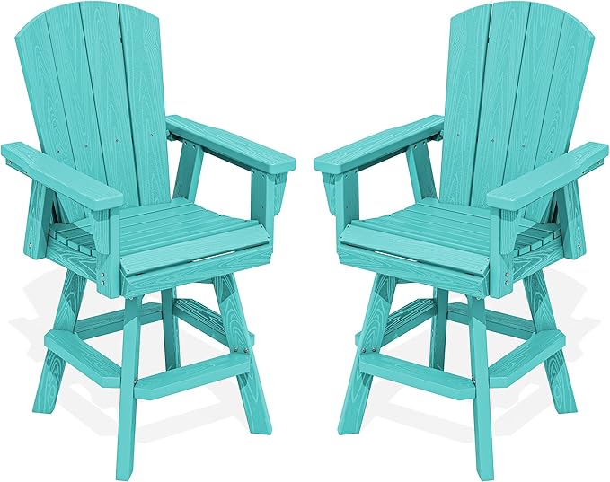 SERWALL Swivel Adirondack Barstools Set of 2, HDPE Outdoor Swivel Bar Chairs Set of 2 for Patio, Poolside, Garden, Aruba - Photo 1