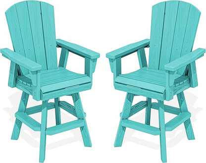 SERWALL Swivel Adirondack Barstools Set of 2, HDPE Outdoor Swivel Bar Chairs Set of 2 for Patio, Poolside, Garden, Aruba