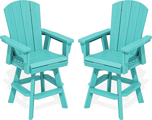 SERWALL Swivel Adirondack Barstools Set of 2, HDPE Outdoor Swivel Bar Chairs Set of 2 for Patio, Poolside, Garden, Aruba