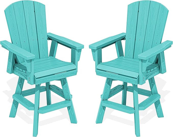 SERWALL Swivel Adirondack Barstools Set of 2, HDPE Outdoor Swivel Bar Chairs Set of 2 for Patio, Poolside, Garden, Aruba - Photo 1