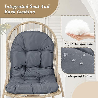 Athena Collection Patio Wicker Egg Chair with Folding Canopy, All-Weather Rattan Patio Lounge Chair with Sun Shade, Balcony Furniture Outside Seating for Front Porch, Garden, Poolside, Outdoor, Grey
