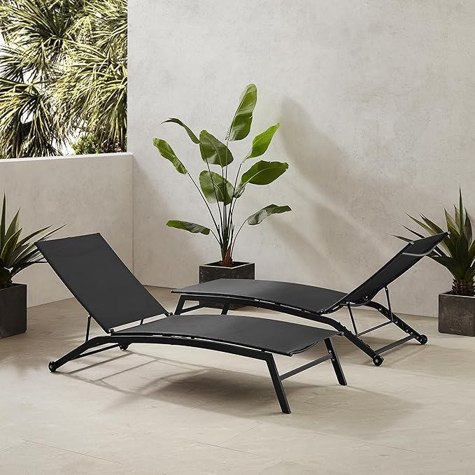 Crosley Furniture Weaver 2-Piece Reclining Sling Outdoor Chaise Lounge Chair Set with Wheels, Patio, Deck, Pool - Photo 9