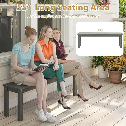 Giantex 55" HDPE Outdoor Bench, 2-3 People Weatherproof Backless Patio Garden Bench with 750 Lbs Capacity, Fade Resistant Outside Seating Furniture, Loveseat for Porch, Yard, Park (1,Grey)