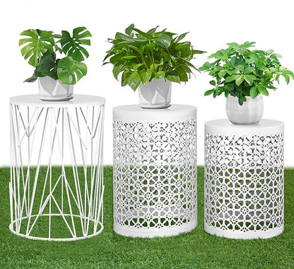 Y&M Set of 3 White Round Nesting Tables, Multifunctional Coffee Table End Table, Side Table for Indoor, Outdoor Garden Stool-Snow White(Ship from US)