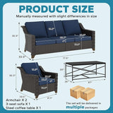 4 Pieces Outdoor Conversation Furniture Set - 77" Patio Sofa, 2 Wicker Armchairs, 1 Metal Coffee Table - Photo 2