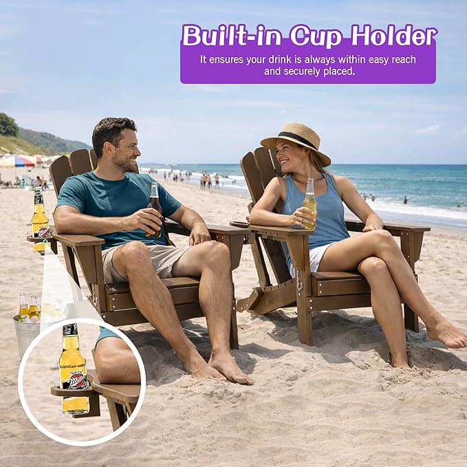 Domi Folding Adirondack Chair Set of 6, HDPE All-Weather Adirondack Chairs with Cup Holder - Photo 6