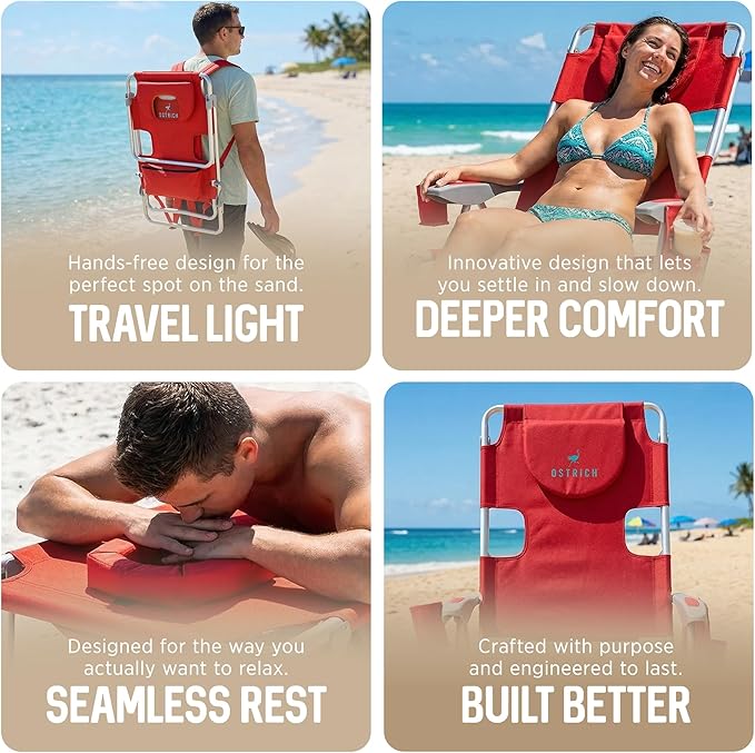 Ostrich the Backpack 3N1 Portable Chair with Cooler Bag and Reclining Lounger for Tanning, Camping, Beach - Photo 7