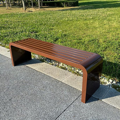 LITFAD Outdoor Indoor Bench Art Deco Alloy Picnic Bench Modern Multicolor Park Bench Waterproof Metal Garden Bench for Patio, Lawn, Yard, Porch, Coffee, 47" L x 16" W x 18" H