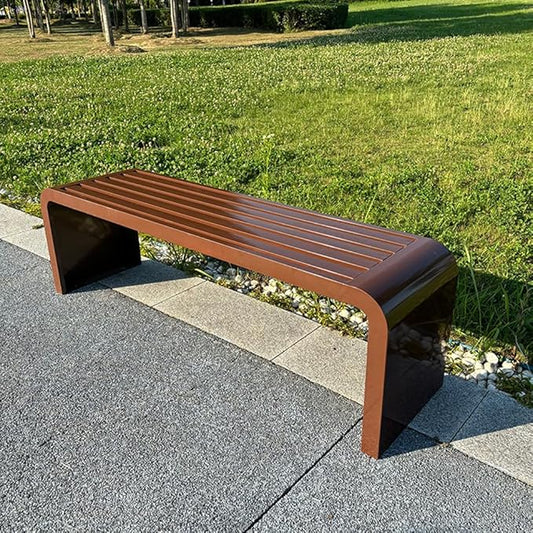 LITFAD Outdoor Indoor Bench Art Deco Alloy Picnic Bench Modern Multicolor Park Bench Waterproof Metal Garden Bench for Patio, Lawn, Yard, Porch, Coffee, 47" L x 16" W x 18" H