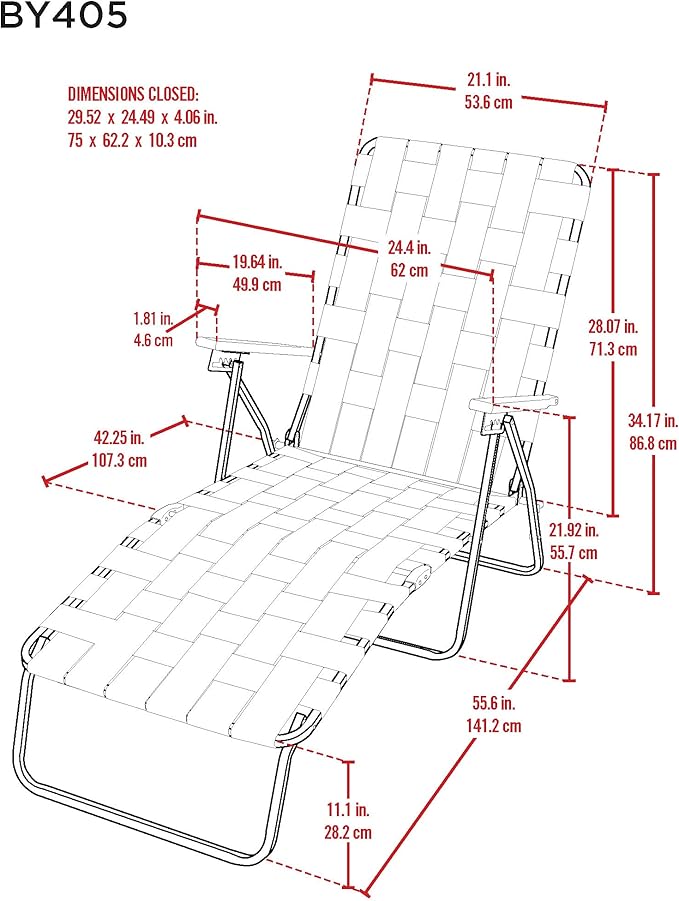 Camp & GO 4-Position Folding Web Lawn Chair Outdoor Lounger, Blue/White undefined/White - Photo 3