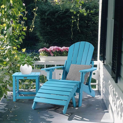 Adirondack Ottoman Set of 2, Plastic Folding Adirondack Footstool, All Weather Ottoman for Adirondack Chairs, Widely Used for Outdoor, Porch, Patio, Garden, Poolside, Fire Pits - Lake Blue