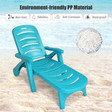 COSTWAY 2PCS Folding Chaise Lounge with Wheels, 5-Position Adjustable Recliner for Sunbathing, Seaside (Turquoise) - Photo 4