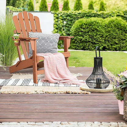 FUNBERRY Folding Adirondack Chairs Set of 4, All Weather HDPE Wood Texture Fire Pit Chairs with Cup Holder for Outdoor