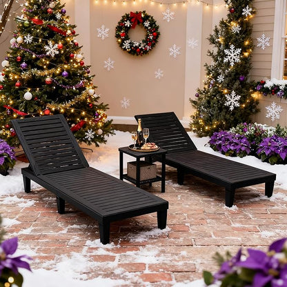 Outdoor Lounge Chair Set of 3, 5-Positions Adjustable Patio Chaise Lounge with Side Table, Waterproof Pool Lounge Chairs for Poolside, Backyard (2 Chairs with 1 Table)