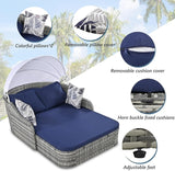 79.9" Outdoor Rattan Sunbed, Patio Wicker Daybed Lounger with Adjustable Canopy, Double Lounge, Thick Seat & Cushions - Photo 4