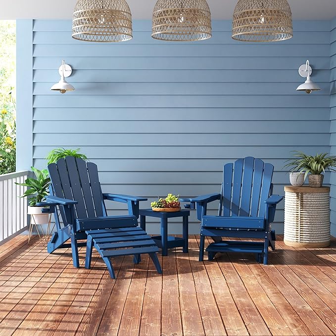 FOOWIN Folding Adirondack Ottoman, HDPE All Weather Adirondack Footrests, Ottoman for Adirondack Chair,Patio Footstool for Outside Easy Storage,for Patio, Backyard, Porch, Garden, Navy Blue