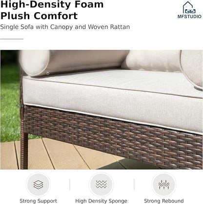 MFSTUDIO Outdoor & Indoor Wicker Egg Sofa Chair with Oversized Seat, Detachable Top Canopy, Hight Backrest, Waterproof Cover and Anti-Slip Cushions, 400lbs Capacity, Grey