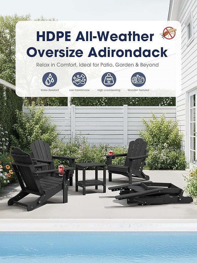 KINGYES Adjustable Folding Adirondack Chair Set of 4, 3-Position Reclining Adirondack Chairs with Cup Holder - Photo 9