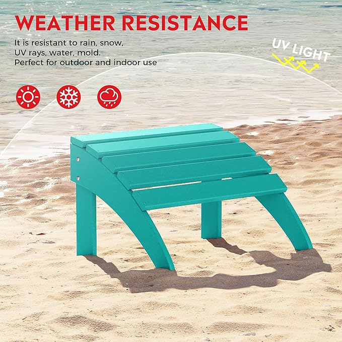 Costaelm Adirondack Chair Footrest Foldable Ottoman, Folding Ottoman Outdoor Foot Rest for Patio Waterproof, Adirondack Ottoman Outdoor, Turquoise