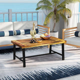 Tangkula Outdoor Acacia Wood Coffee Table, Rectangle Rustic Accent Table with Thickened Top & Heavy-Duty Metal Legs - Photo 2